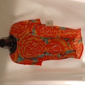 LULAROE - Orange, Green & tan Flower Print "Irma" Tunic Top - Size xxs, high/low